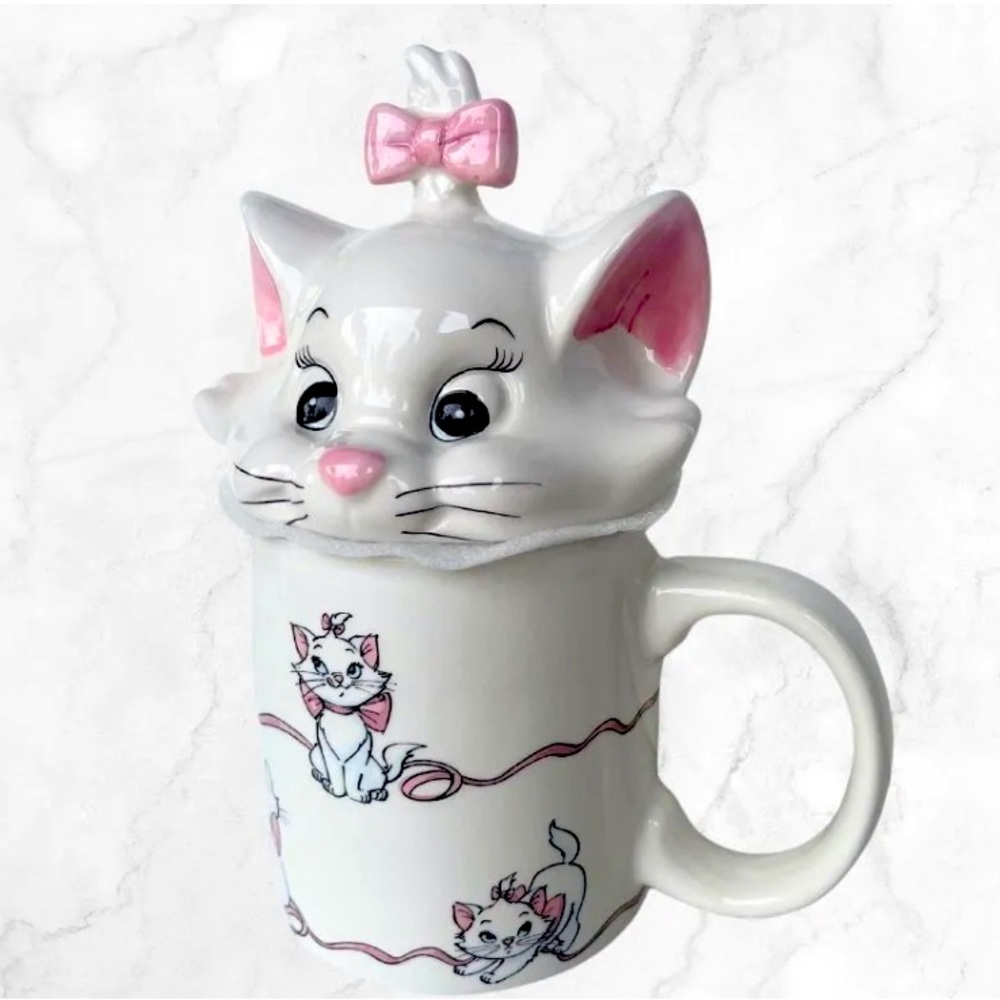 Disney Marie Toulouse Pink Ribbon Covered Mug W/Topper